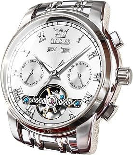 OLEVS Mens Automatic Automatic Mechanical Luxury Stainless Steel Multi Calendar Waterproof Luminous Watch