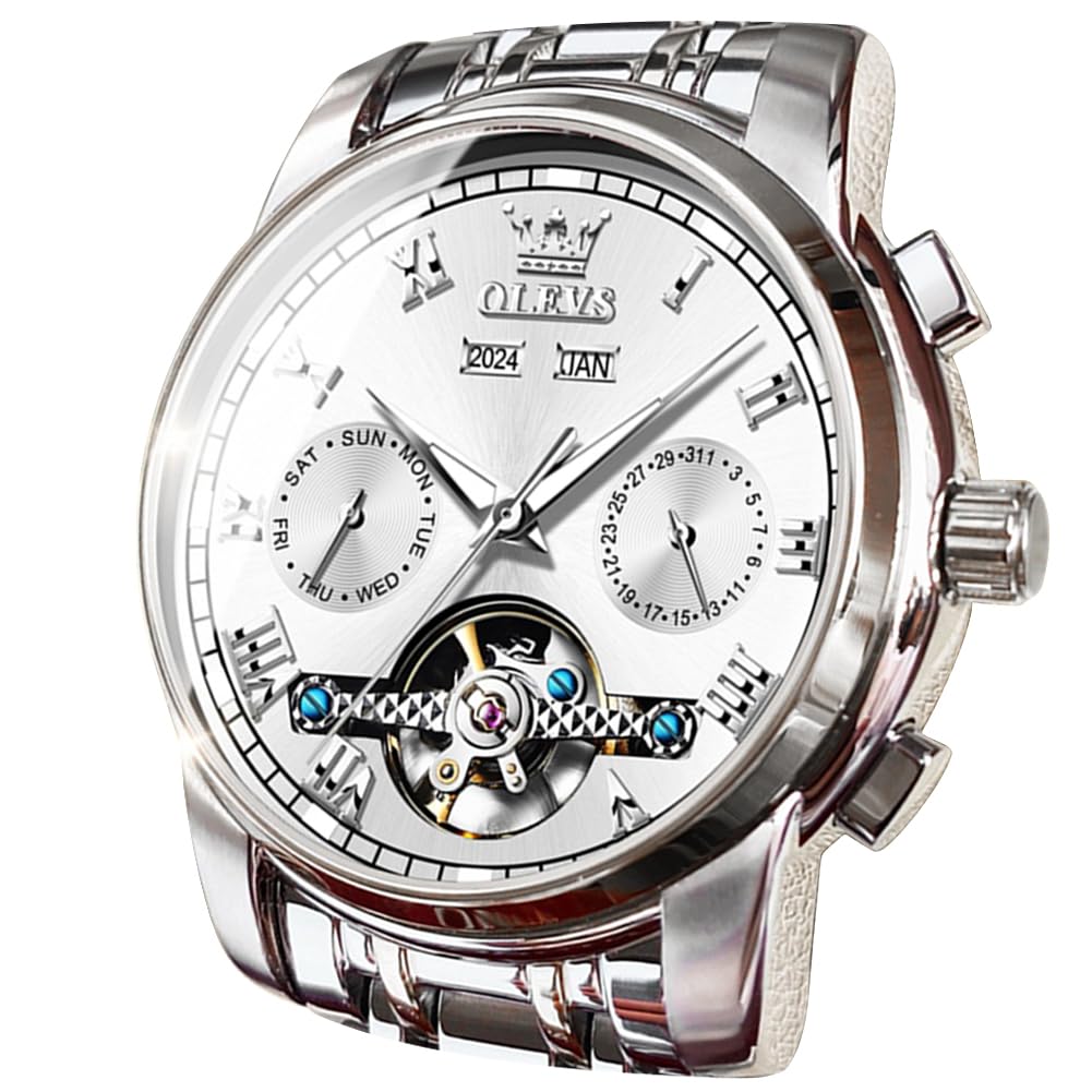 OLEVS Mens Automatic Automatic Mechanical Luxury Stainless Steel Multi Calendar 