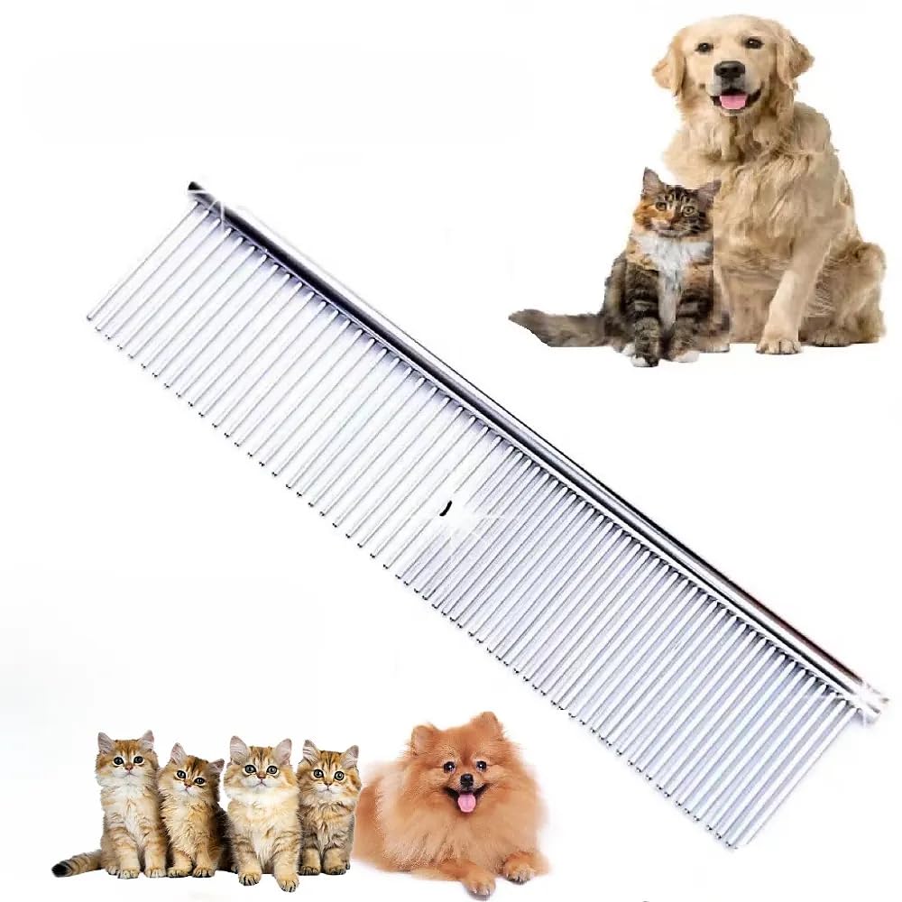 Stainless Steel Pet Grooming Comb - Dog and Cat Dematting Tool with Rounded Teet