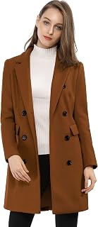 Allegra K Women's Long Sleeve Turn-Down Collar Double-Breasted Brushed Yarn Trench Coat