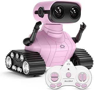 ALLCELE Girls Robot Toy, Rechargeable RC Robots for Kid, Remote Control Toy with Music and LED Eyes, Gift for Children Age 3 Years and Up - Pink