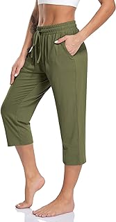 TARSE Women's Capri Yoga Pants Loose Soft Drawstring Workout Sweatpants Causal Lounge Pants with Pockets