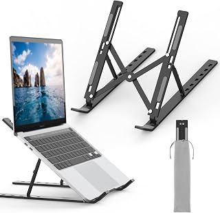 GRIFEMA Laptop Stand for Desk, Aluminum Laptop Riser 7-Angle Adjustable | Portable & Foldable Laptop Holder with Carry Bag, Ventilated Ergonomic Computer Stand for 10-15.6" Laptops, Tablets -Black