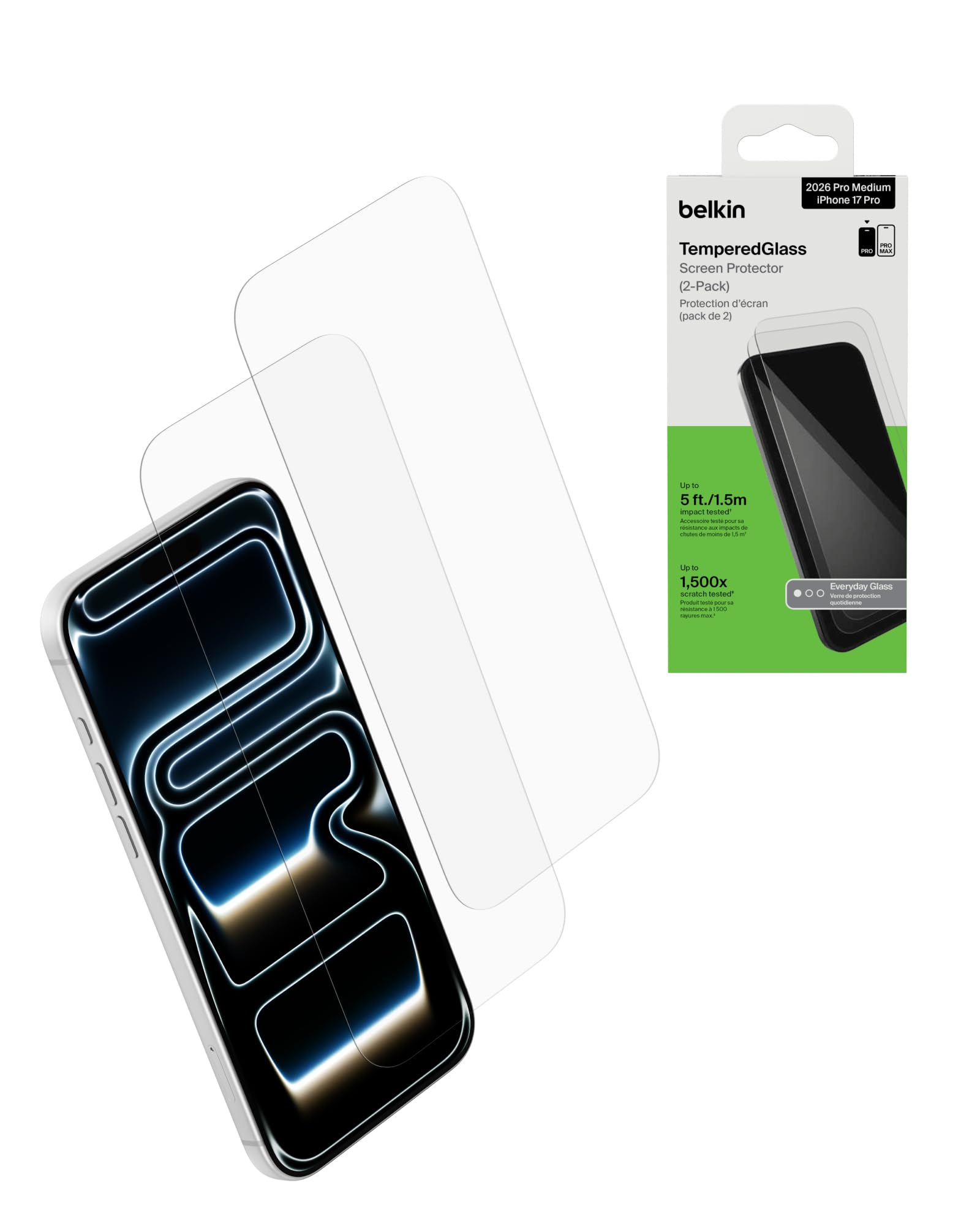 Belkin TemperedGlass Screen Protector for iPhone 18 Pro / 17 Pro (Pack of 2