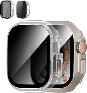 Privacy Screen Protector for Apple Watch Ultra/2 49mm, Scratch Resistant Full Cover Hard PC Cover with Tempered Glass Bumper for iWatch Cover 49mm, 2