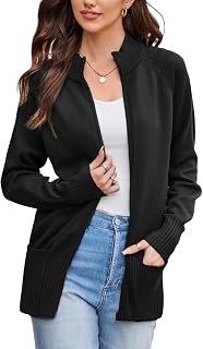 GRACE KARIN Womens Long Sleeve Zip Up Knit Cardigan with Pockets Stand Collar Full Zip Sweater Coats Trendy Fall Jackets