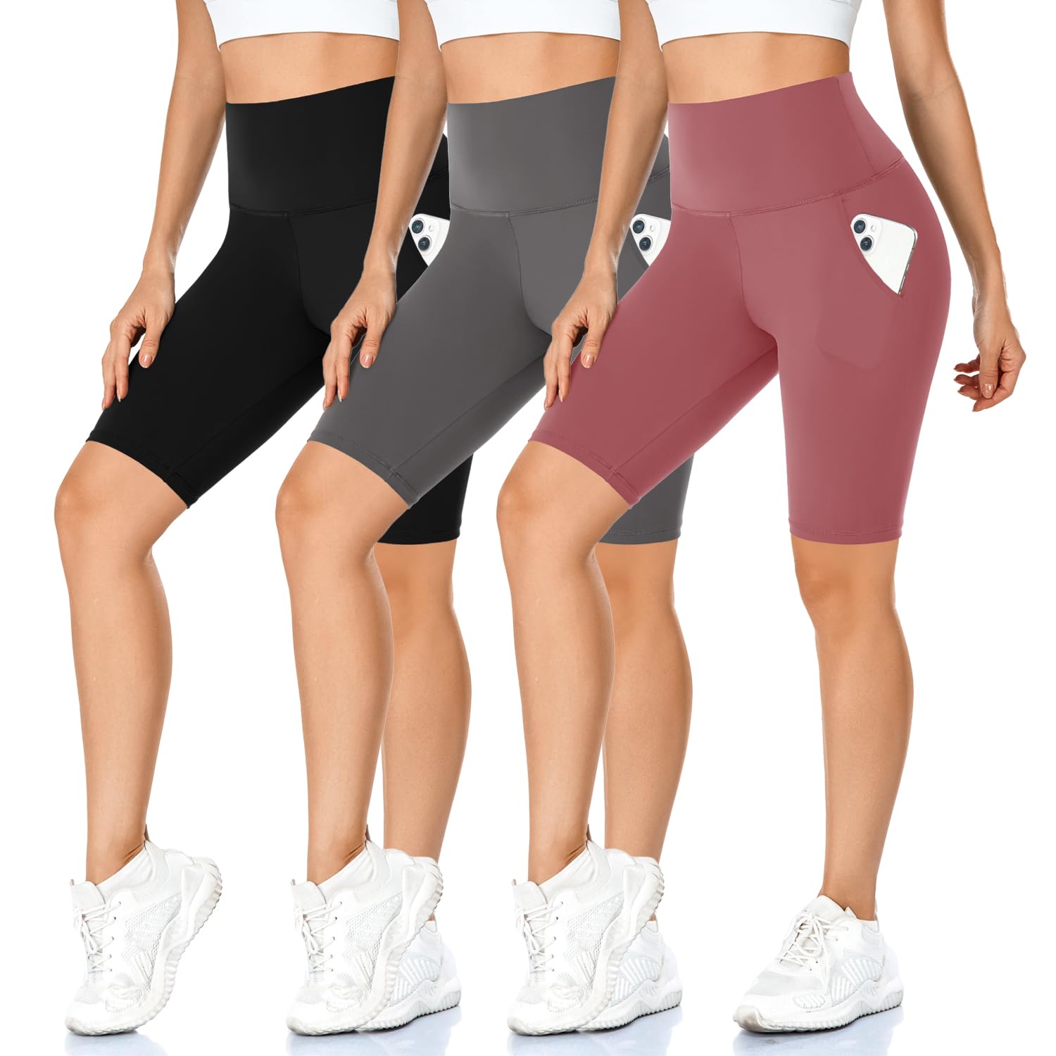 MOREFEEL 女性用バタフライソフトバイカーショーツ 3枚パック - 5インチ/8インチ ハイウエスト 腹部コントロール ワークアウト ヨガ ランニング ジ