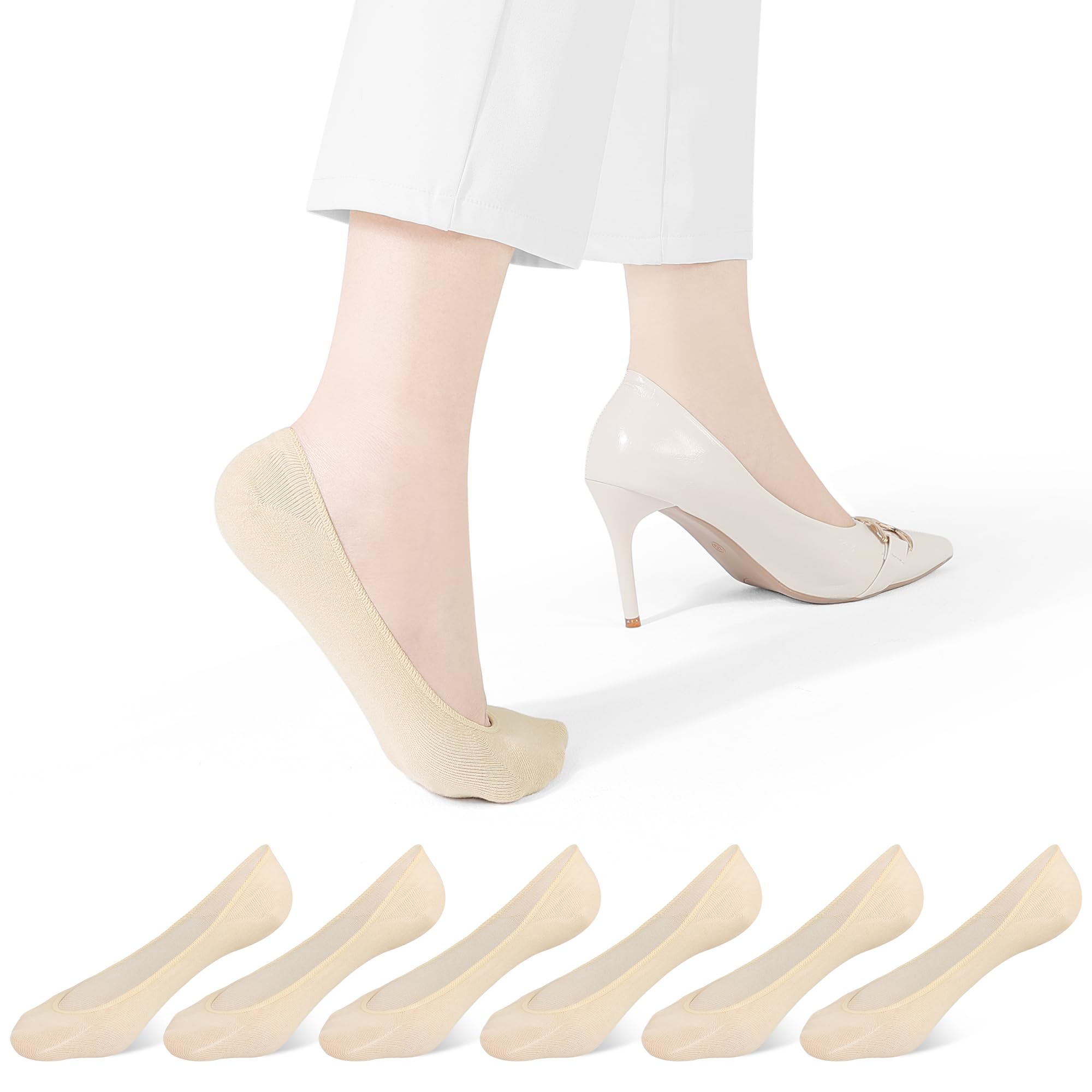 CLOSEMATE Women's No Show Socks for Flats Mary Jane, Ultra Low Cut 6 Pairs
