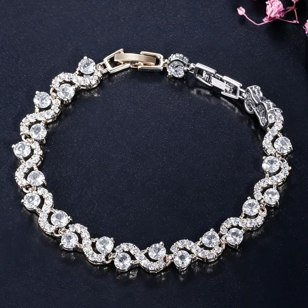 Exquisite Fashion Shiny Cubic Zirconia Bracelet for Women, Simple Holiday Memori