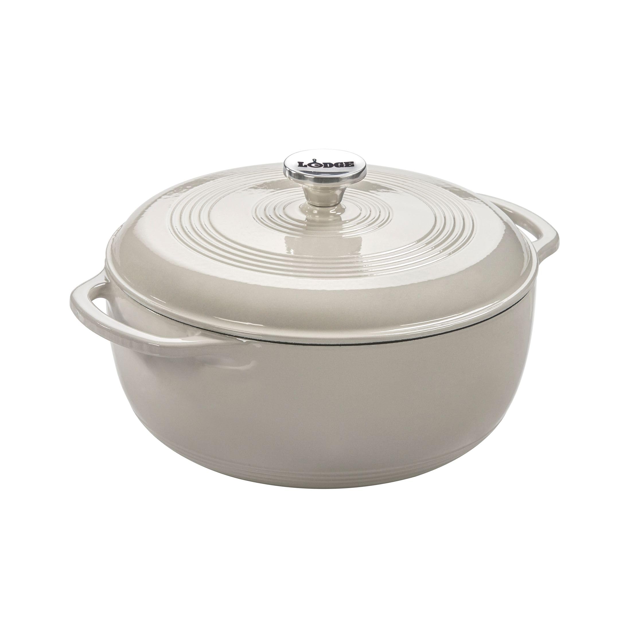 Lodge Essential Enamel Cast Iron Dutch Oven, 6 Quart, Oyster White | Ideal for B
