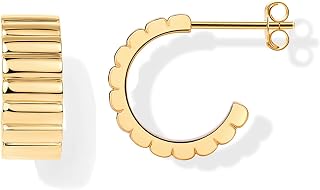 PAVOI 14K Gold Plated Ribbed Hoop Earrings for Women, Chunky Ridged Earring