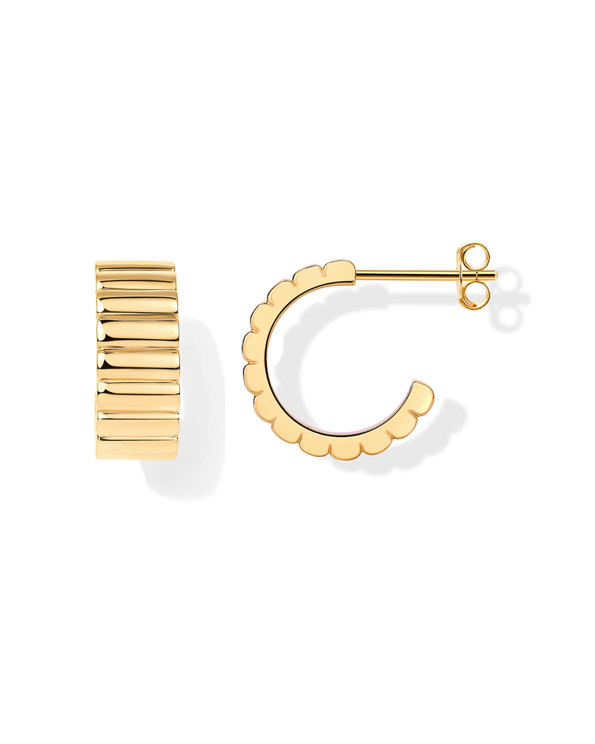 PAVOI 14K Gold Plated Ribbed Hoop Earrings for Women, Chunky Ridged Earring