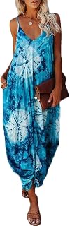 Poetsky Womens Casual Strappy V Neck Sleeveless Flowy Pockets Loose Long Maxi Beach Dress Sundress