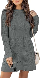Ebifin Women's Knitted Dress, Round Neck, Elegant Sweater, Winter Tunic, A-Line, Mini Dress