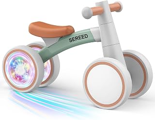 SEREED Baby Balance Bike for 1 Year Old Boy Girl, First Birthday Gifts Toys | 12-24 Months Toddler First Ride on Toys, Colorful Lighting Rear Wheels, 4 Silent Wheels Baby Walker, Green