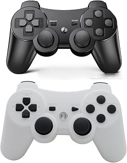 PS3 Controller Compatible with PlayStation 3 Rechargable Remote Control Gamepad with Charging Cable for PS3 (Black+White)