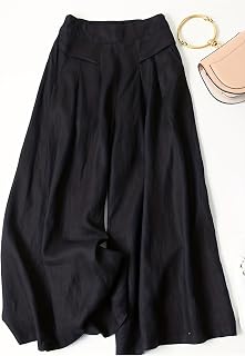 Women Cotton Linen Wide Leg Pants, Casual Elastic Waist Drawstring, Loose Fit, Flowy Summer Beach Pants