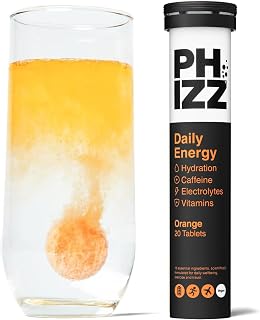 Phizz Daily Energy Electrolyte Hydration Tablets - 16 Vitamins and Minerals - Effervescent Energy Tablets - 75mg Caffeine (Daily Energy (Orange), 20)
