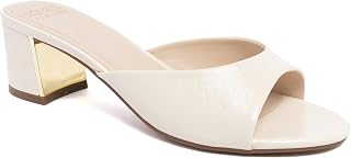 Jones New York Women's Open Toe Block Heel Sandals, Slip-On Slide Dress Shoes with Gold Metallic Accent Detail - Adanna
