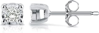 Diamond Wish Sterling Silver Round Diamond Stud Earrings (0.08 cttw) 4-Prong Basket Set, Push-Back Clasps