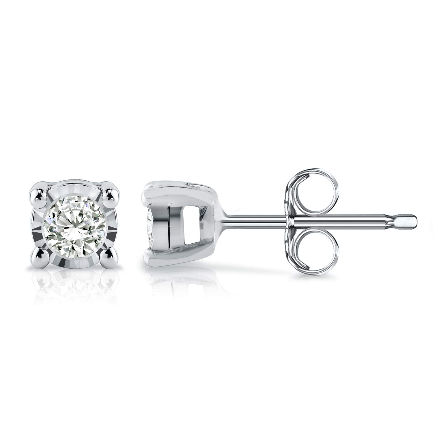 Diamond Wish Sterling Silver Round Diamond Stud Earrings (0.08 cttw) 4-Prong Bas