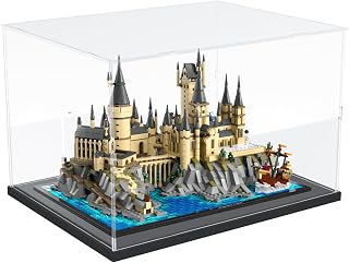 Choowin Acrylic Display Case for Lego Hogwarts Castle and Grounds 76419 Himeji Castle 21060 for Lego Display Thickened Clear Acrylic Display Cases for Collectibles Assemble Dustproof Box(Black Base)