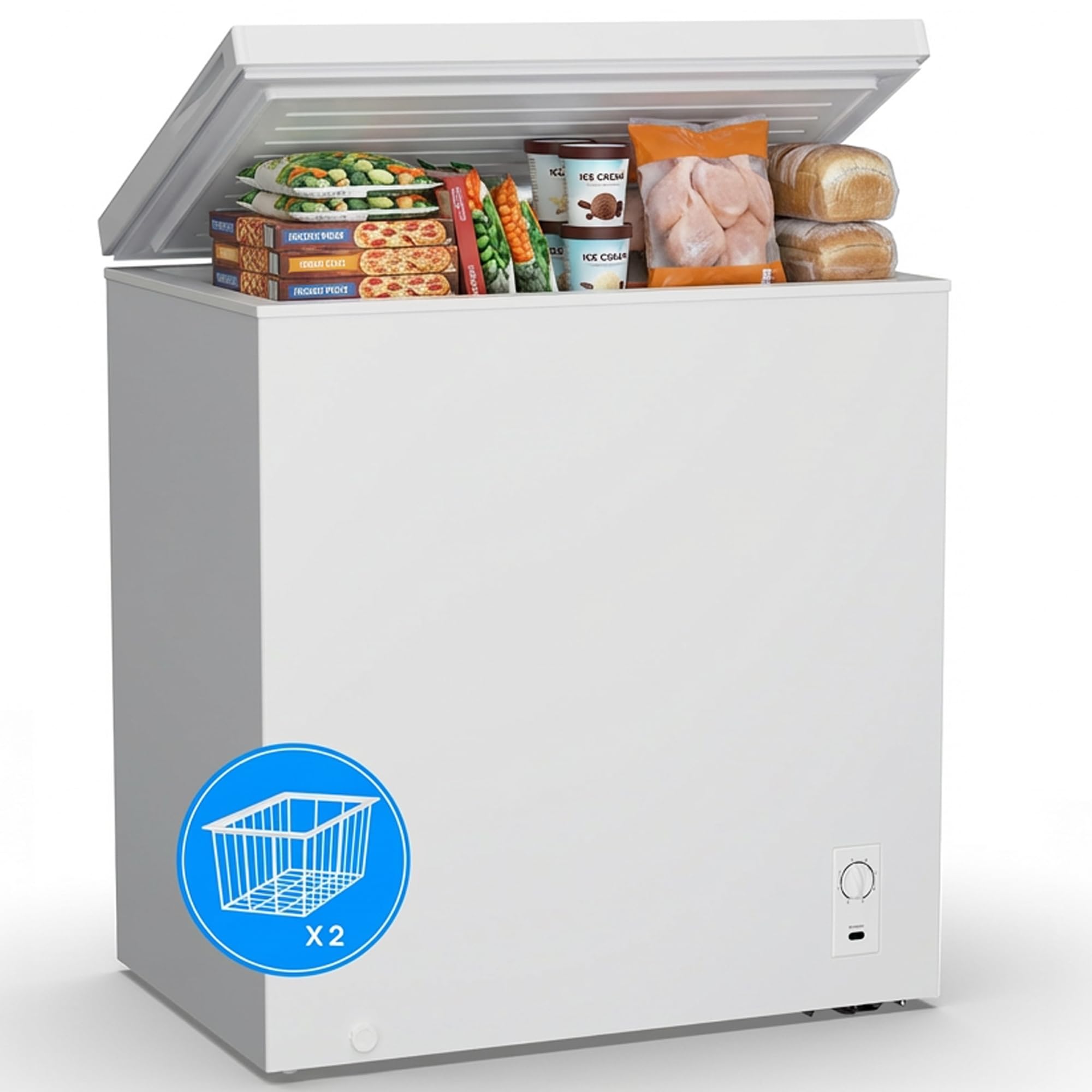 7.0 Cu.Ft Chest Freezer, Small Compact Deep Freezer with Adjustable 7 Thermostat