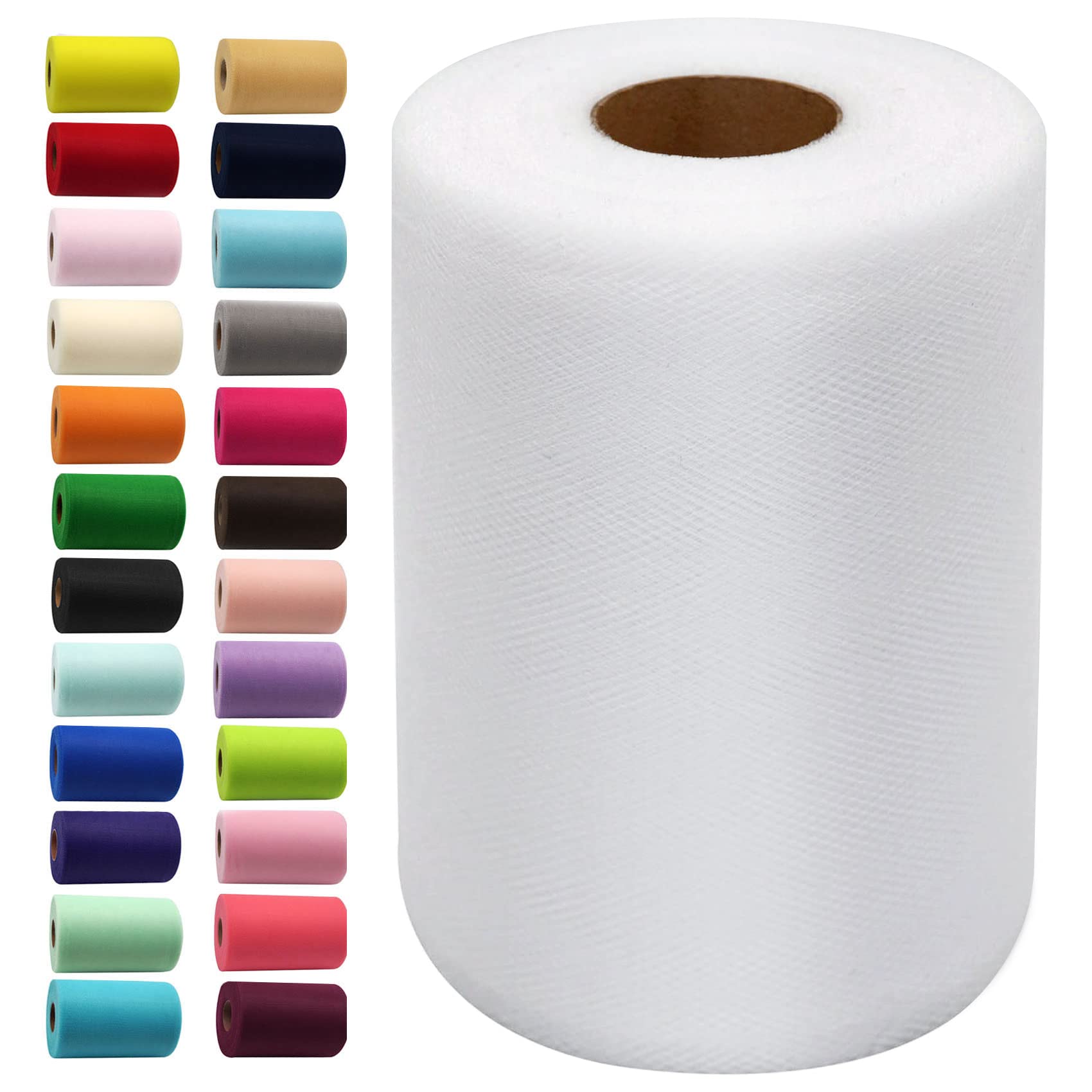 IONTACH White Tulle Fabric Roll 6 Inch X 100 Yards Tulle Ribbon | Lightweight, S