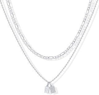 PAVOI Initial Necklace for Women, 14K Gold Plated Double Dog Tag CZ Pendant