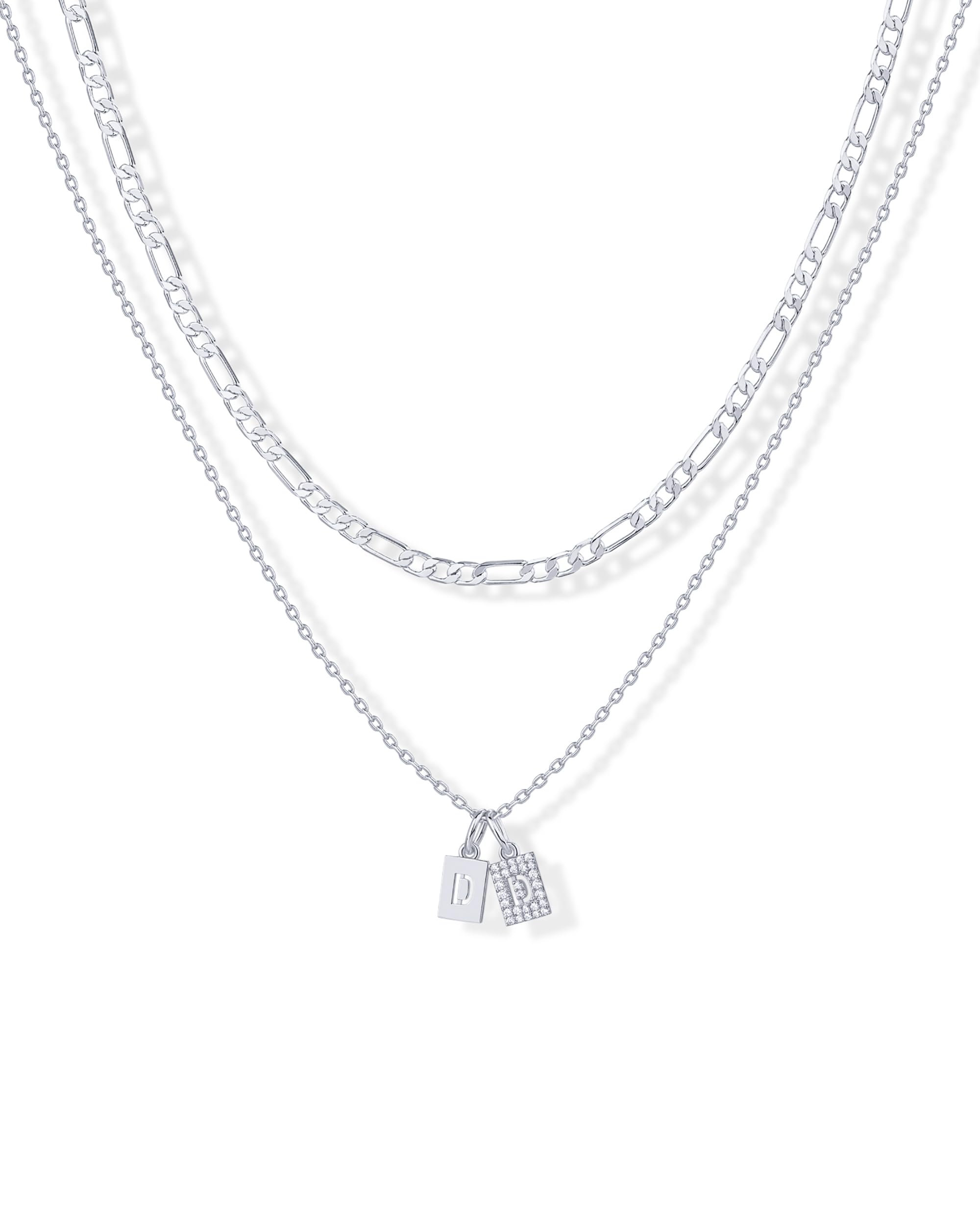 PAVOI Initial Necklace for Women, 14K Gold Plated Double Dog Tag CZ Pendant