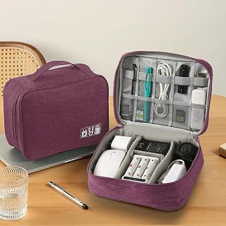 Travel Cable Organizer Case for Electronic Accessories Portable Waterproof Dual Layer Cable Charger Phone Earphone Bag Purple