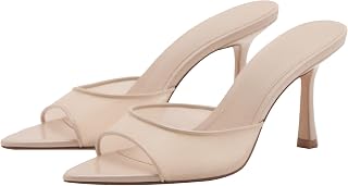 YIYA Women's Open Pointed Peep Toe Mules Kitten Heels Stiletto High Heels Slide Sandals Summer Slip On Backless Dress Spring Summer Pumps Shoes