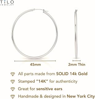 14k White Gold Classic Round Hoop Earrings