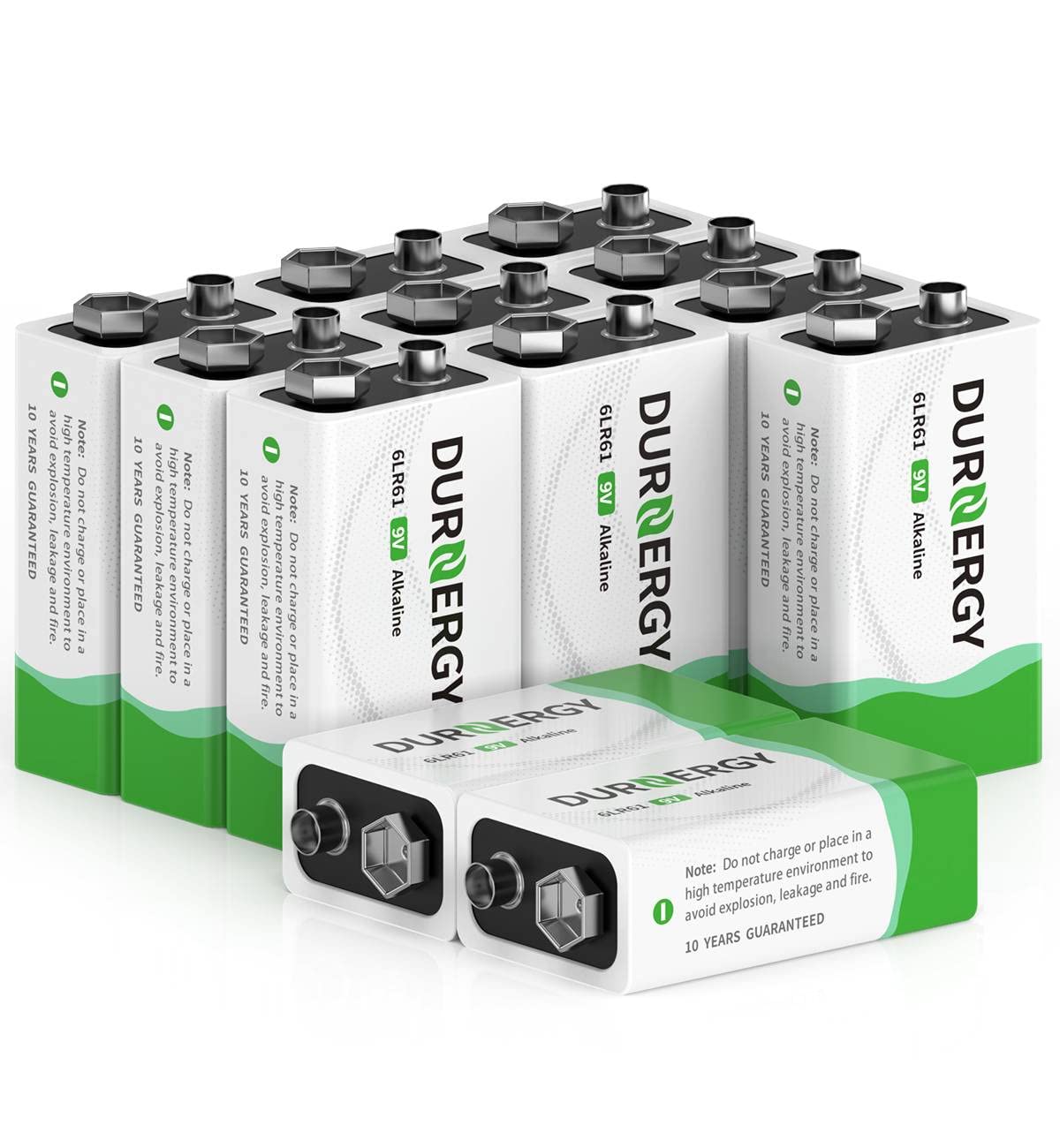DURNERGY 9V Batteries 12 Pack, Alkaline 9 Volt Batteries Eliminator 6LR61 Alkali