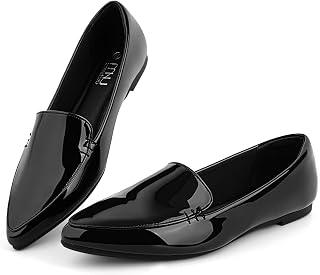 MUSSHOE Pointed Toe Flats for Women, Comfortable Business Casual Work Shoes, Slip On Loafers for Women with Arch Support, Office Walking Flats for All Day Standing
