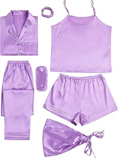 LYANER 7 Piece Cotton Satin Pajamas Set for Women