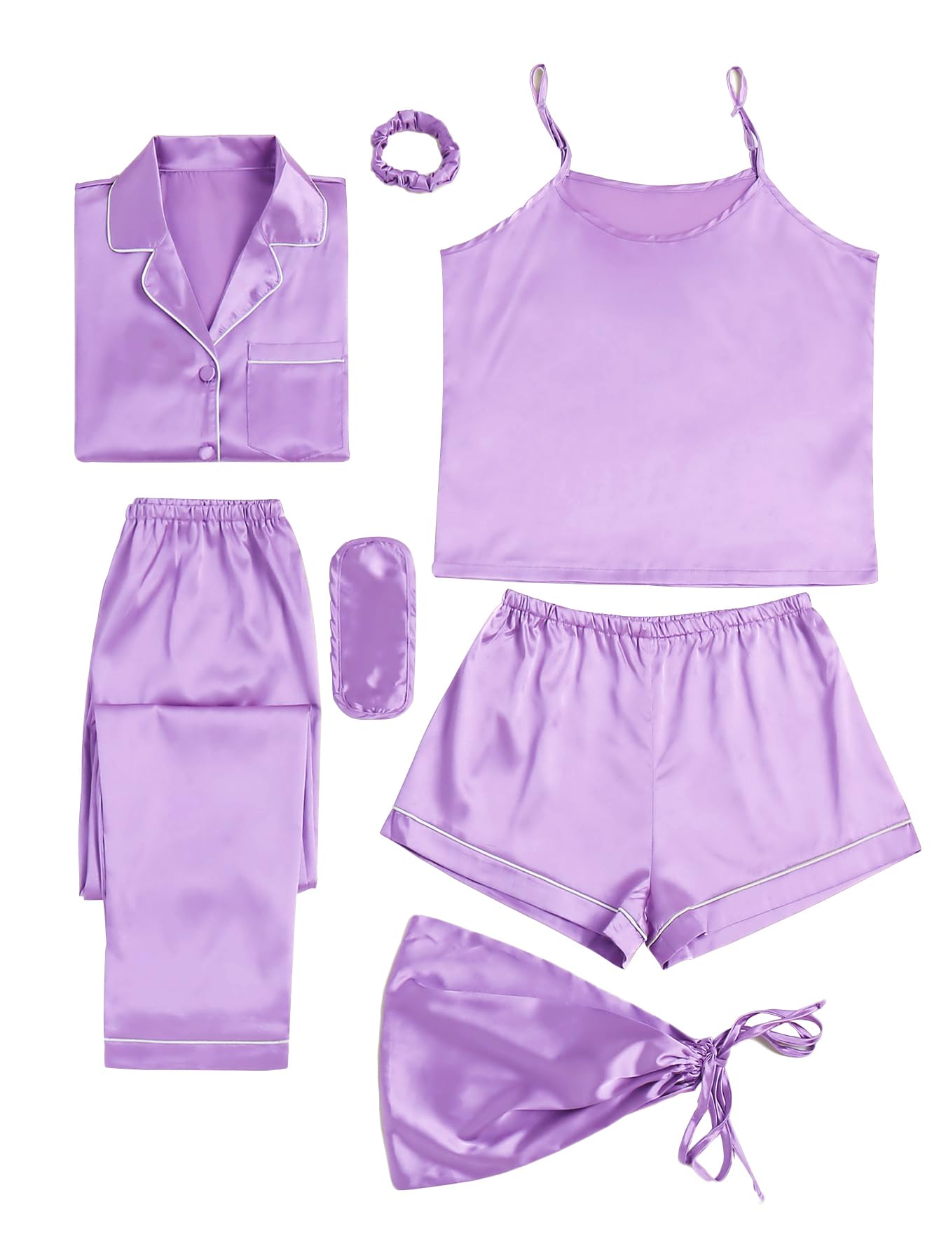 LYANER 7 Piece Cotton Satin Pajamas Set for Women