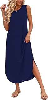 AUSELILY Maxi Dress for Women UK Casual Summer Long Dress Beach Cover-Ups Sun Dresses Women Sleeveless T Shirt Tank Dresses with Pockets