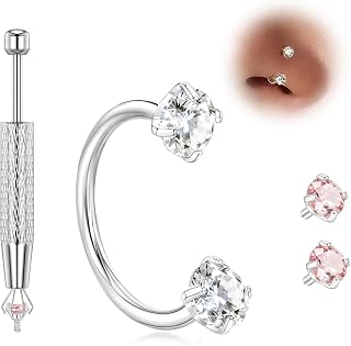 Titanium Horseshoe Nose Ring 20g 18g Gold Silver Double Gem Nose Rings Studs for Women Men Small Septum Rings 7mm 8mm Hypoallergenic Hoop Earrings Cartilage Helix Tragus Nostril Daith Piercing Jewelry