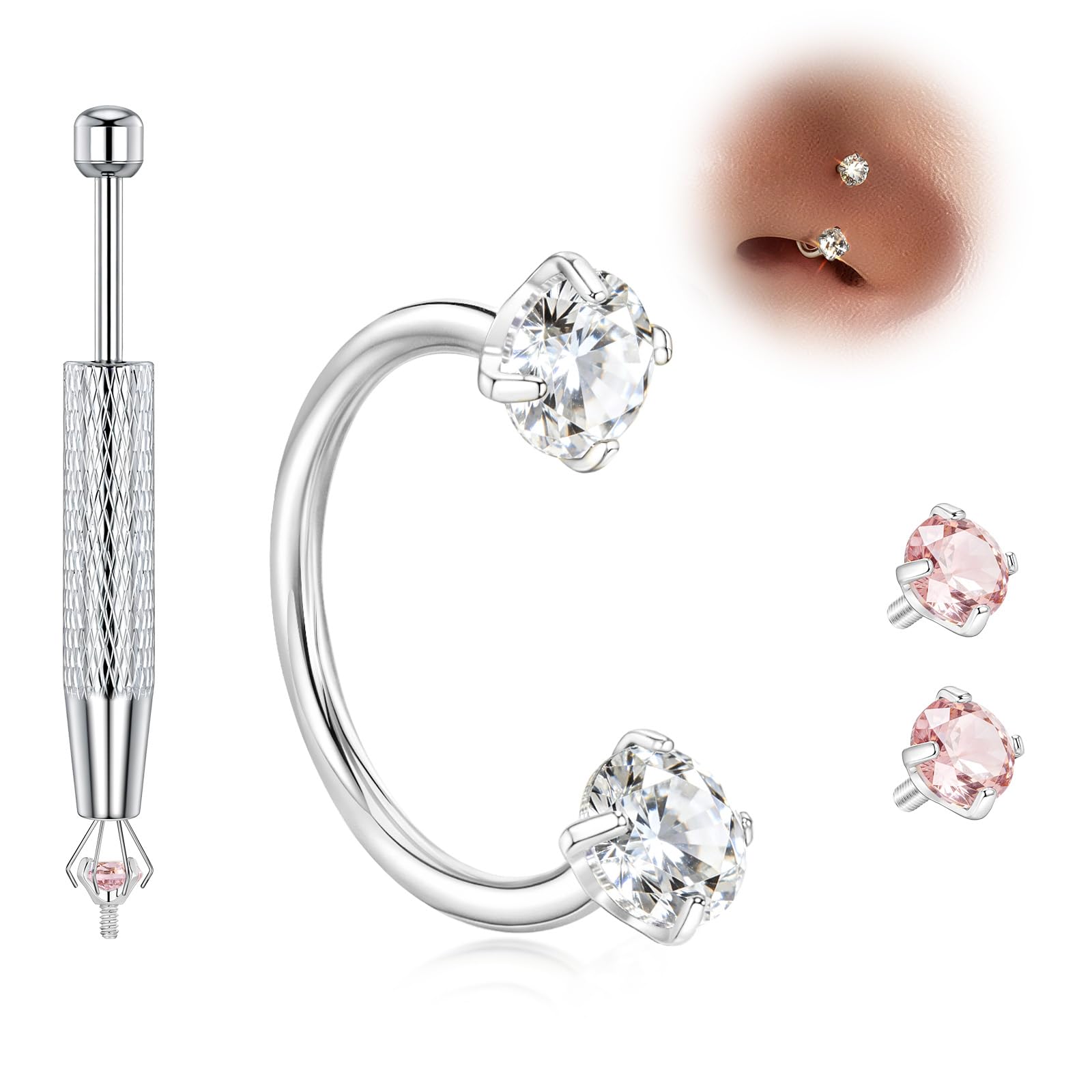 Titanium Horseshoe Nose Ring 20g 18g Gold Silver Double Gem Nose Rings Studs for