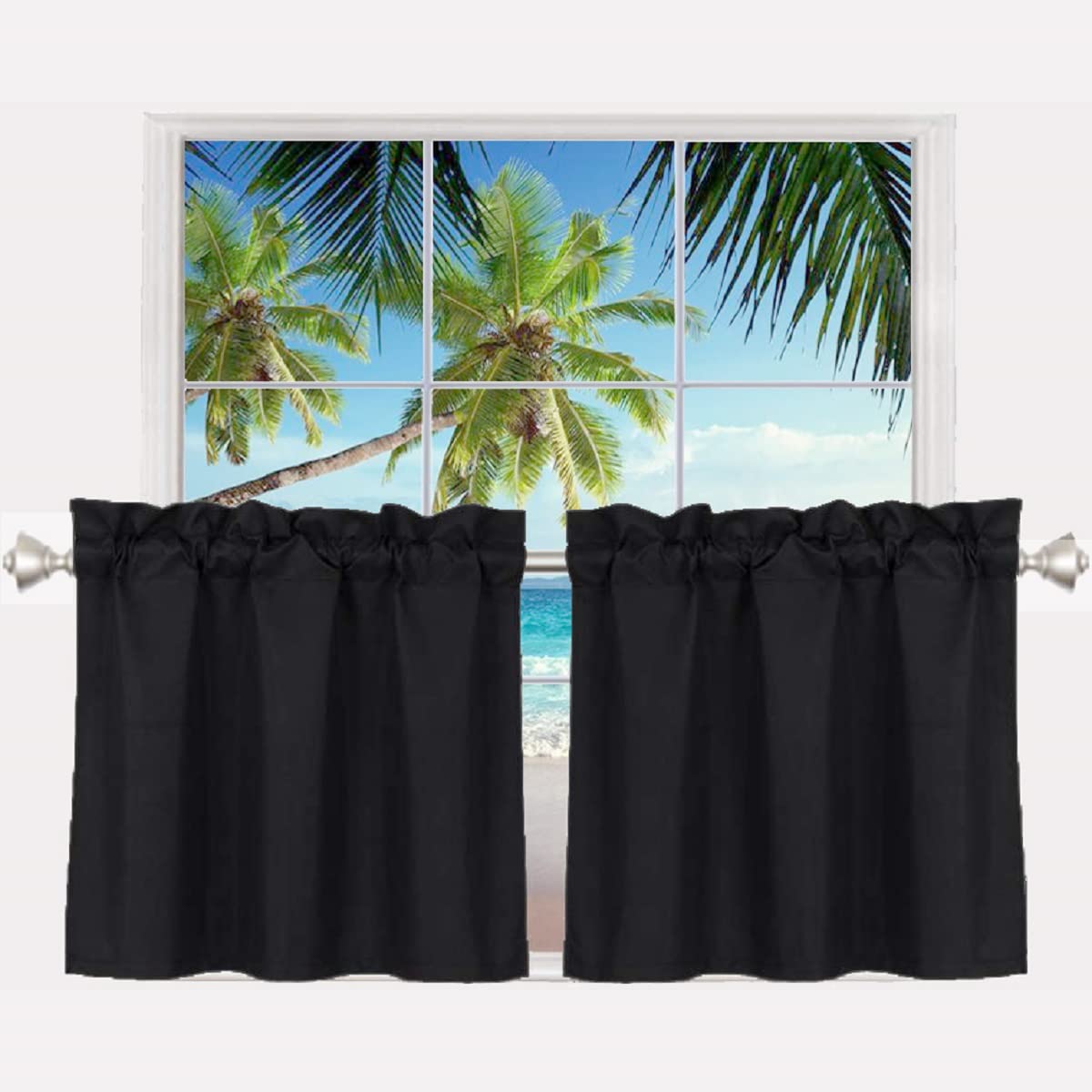 Pickluc 24 Inch Long Tier Curtains for Small Window, Short Blackout Curtain with
