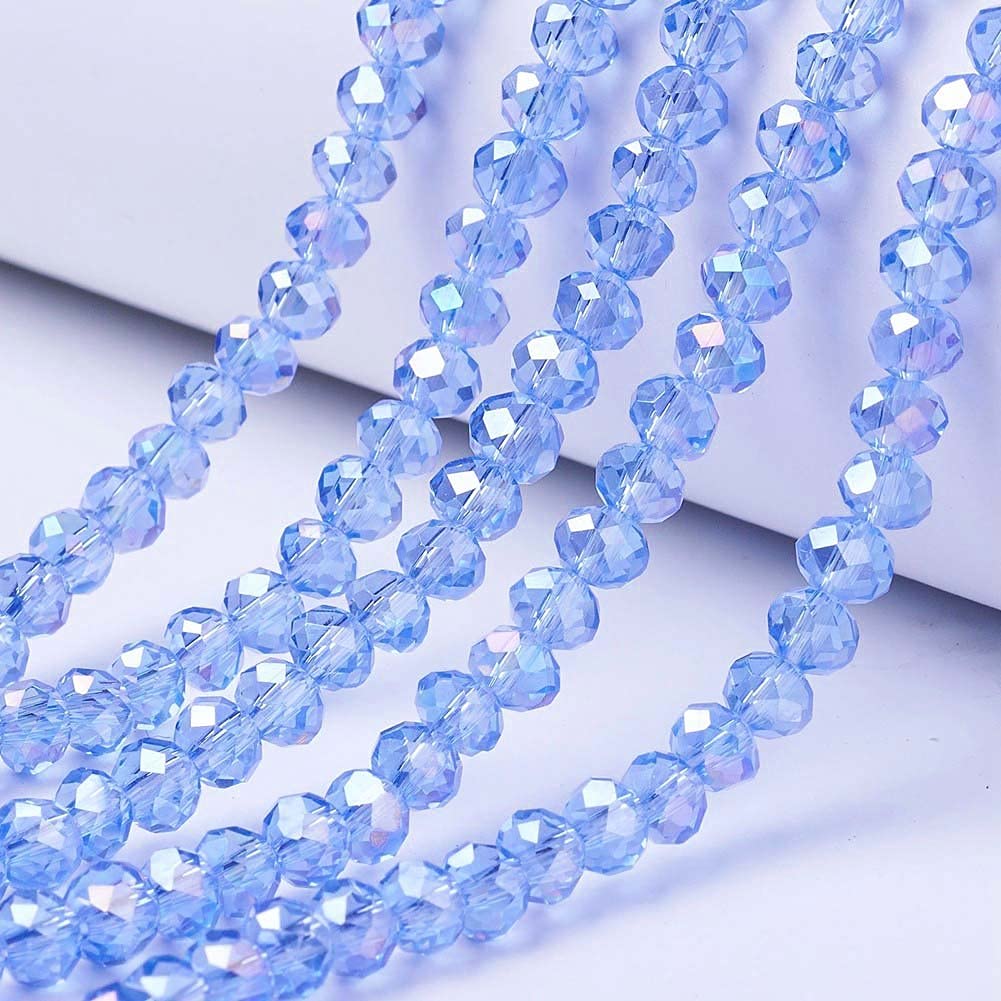 1 Strand Clear Electroplated AB Color Light Sky Blue Faceted Glass Beads for Jew