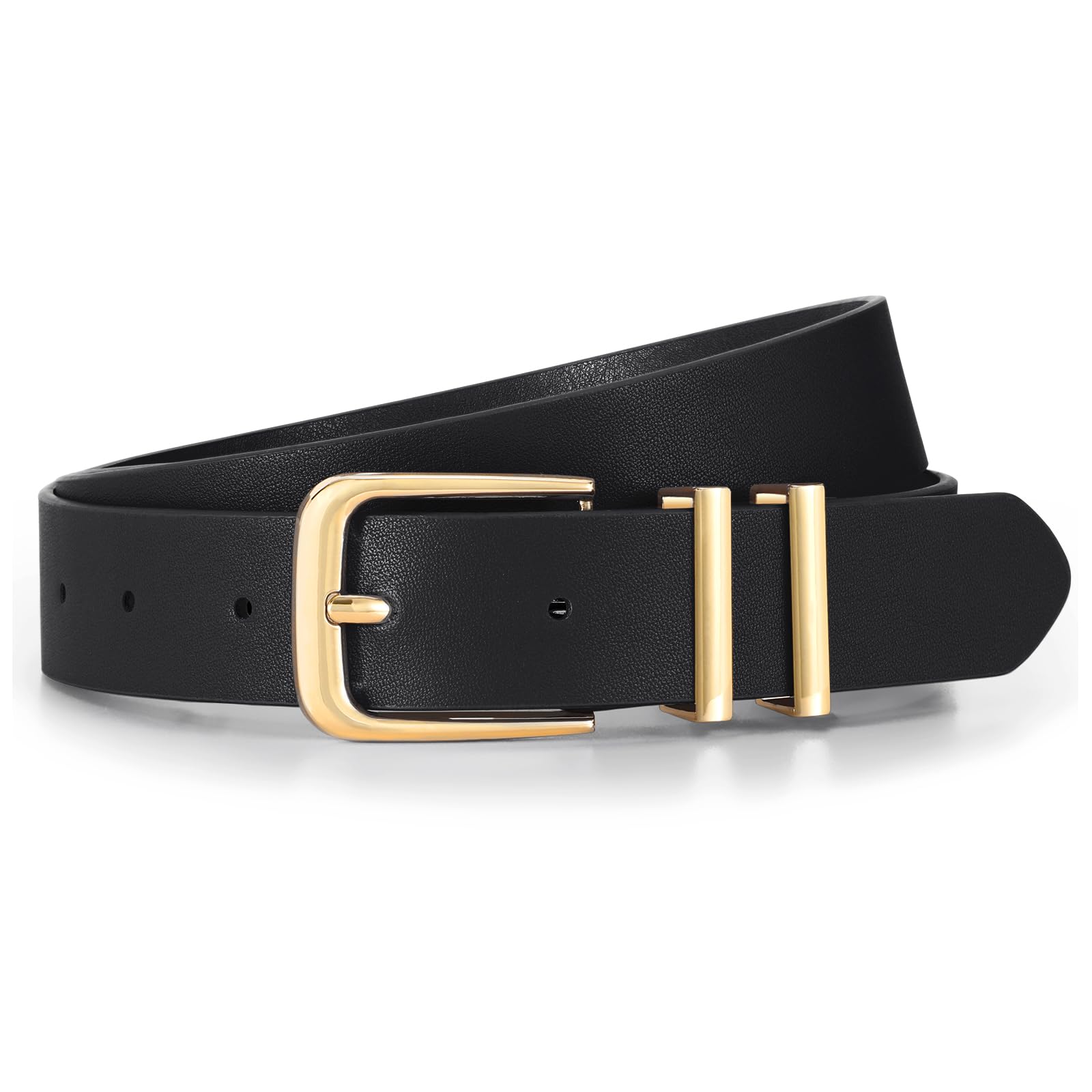 JASGOOD Women's Fashion Elegant Leather Belt with Gold Buckle for Jeans Trousers