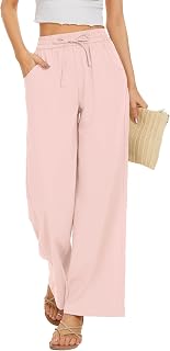 KICZOY Flowy Women's Drawstring Waist Wide Leg Palazzo Beach Pants Loose Fit with Pockets