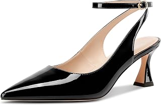NobleOnly Zapatos de tacón de gatito con correa de tobillo y puntera cerrada para mujer, zapatos casuales de boda, tacones de 2.4 pulgadas