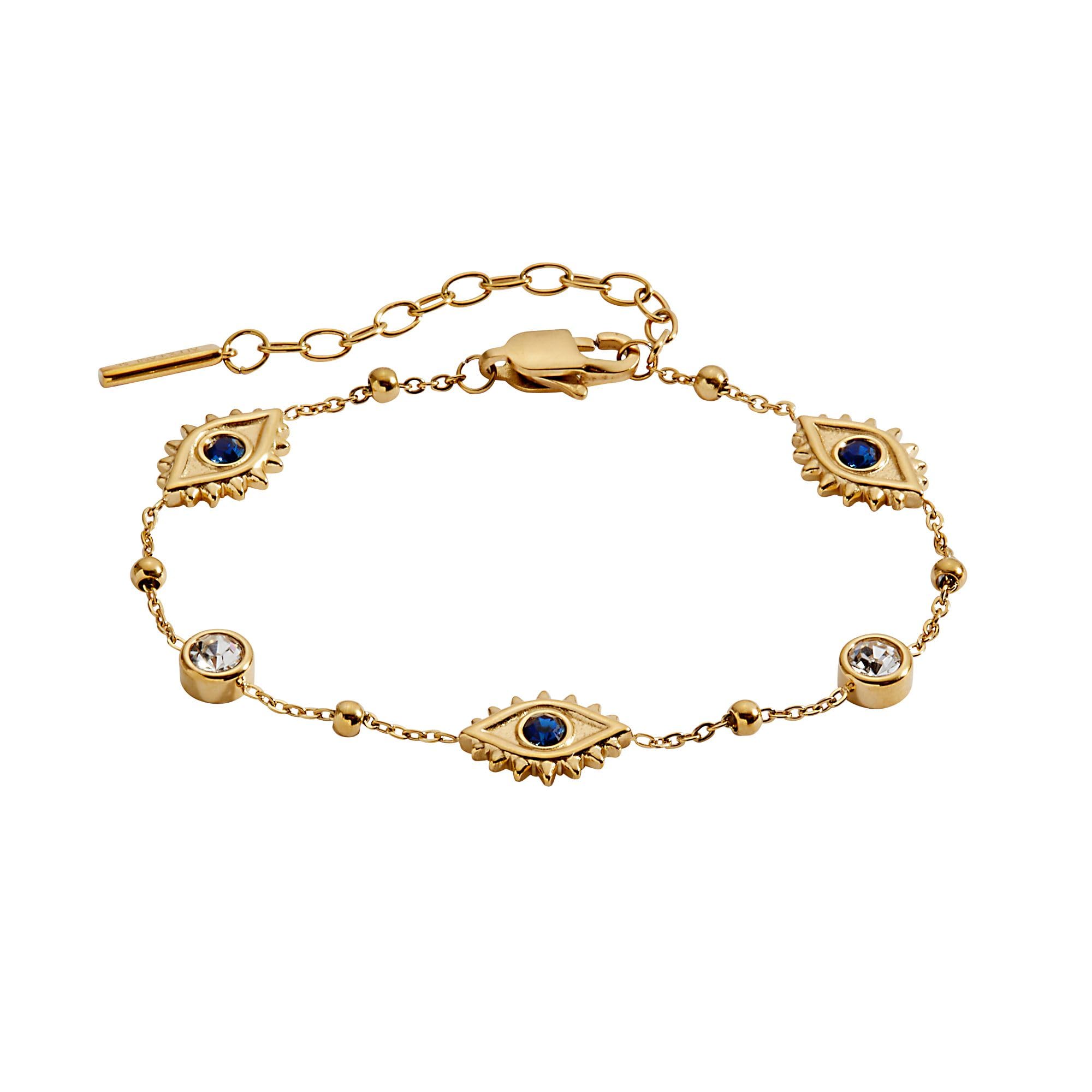 Alex and Ani Evil Eye Crystal Stone Chain Bracelet, Stainless Steel Gold
