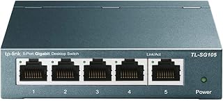 TP-Link TL-SG105 5-port gigabit network switch (up to 2000 Mbit / s in full duplex mode, shielded RJ-45 ports, metal housing, optimized data traffic, IGMP snooping, unmanaged, fanless) metallic blue
