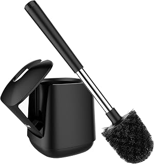 SetSail Toilet Brush and Holder, Toilet Bowl Brushes Holde, Black | Self Closing Lid, Extra Long Handle, Ventilated Toilet Brush Set, Nylon Bristles, for Bathroom Cleaning