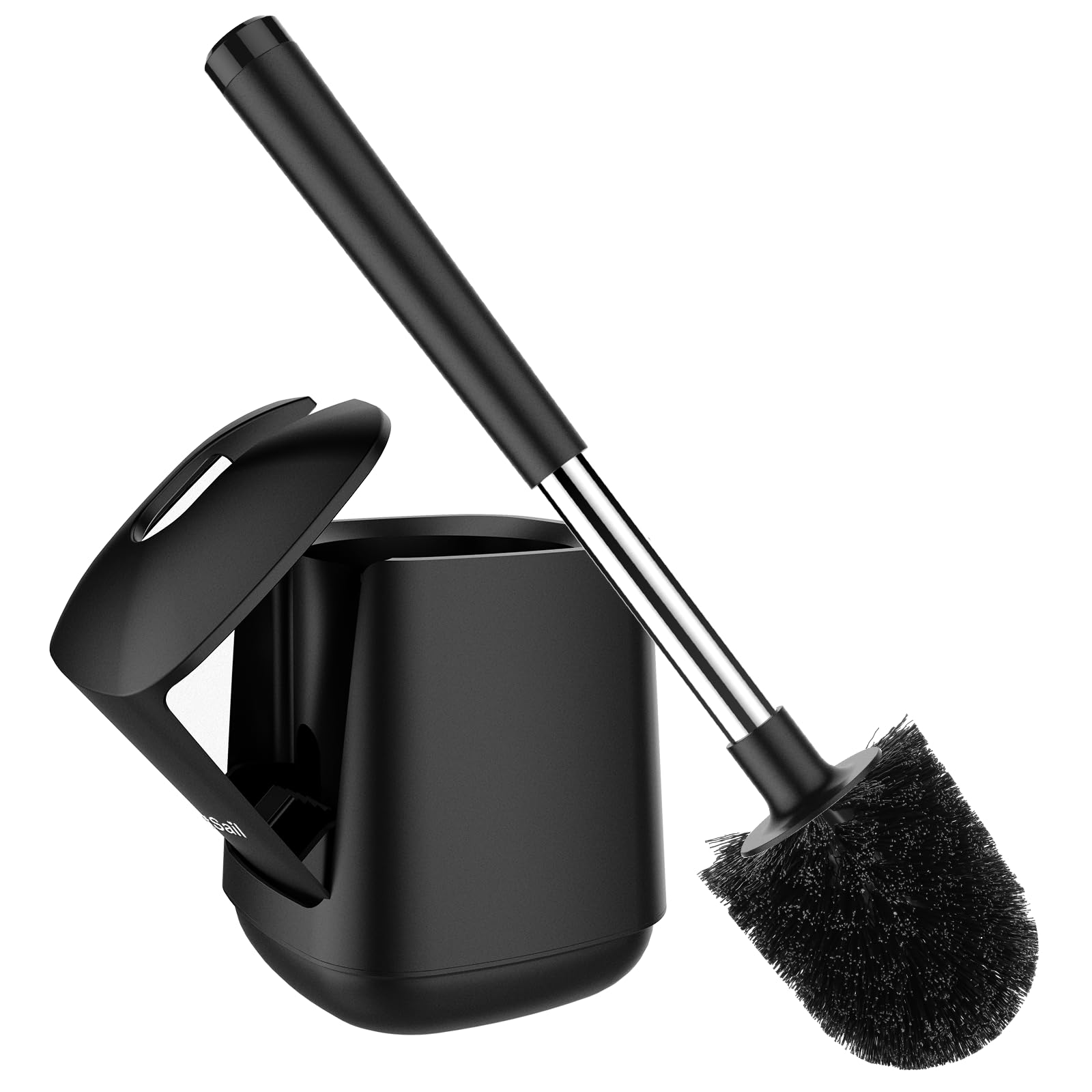 SetSail Toilet Brush and Holder, Toilet Bowl Brushes Holde, Black | Self Closing