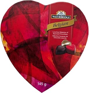 Waterbridge Belgian Assorted Chocolates, Heart-Shaped Gift Box, Luxurious Selection of Milk, Dark and White Chocolates, 145g